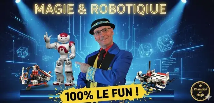 Spectacle de magie robotique de Patrick Reymond pour écoles primaires et camps de jour au Québec
